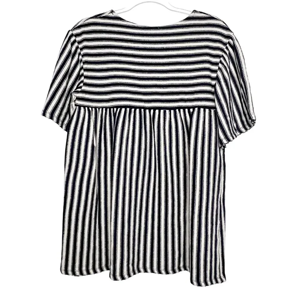 ZARA Trafaluc Striped Babydoll Top Crew Neck Short Sleeve Blue White Size Small - Picture 3 of 6